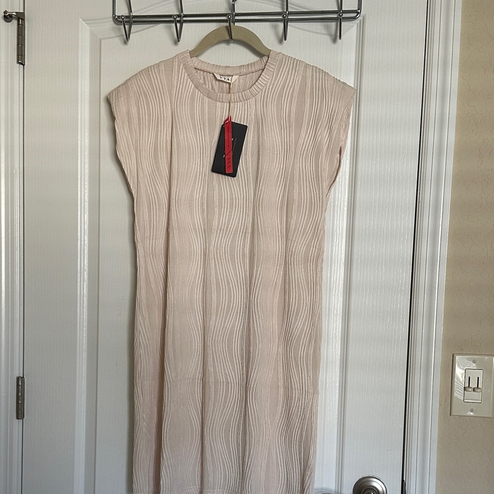 YYA Textured Beige Midi Dress